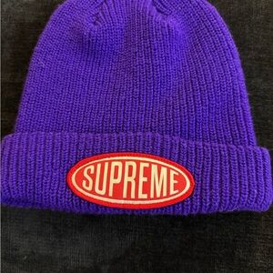 Supreme Purple Beanie with Red Logo